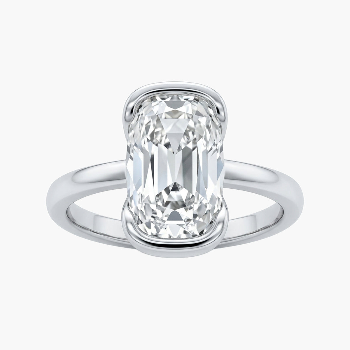 Old Mine Cushion Half Bezel Solitaire Ring