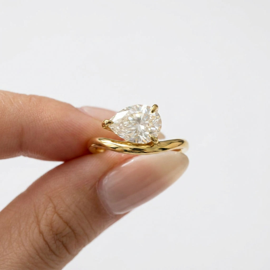 Pear Curved Band Ring