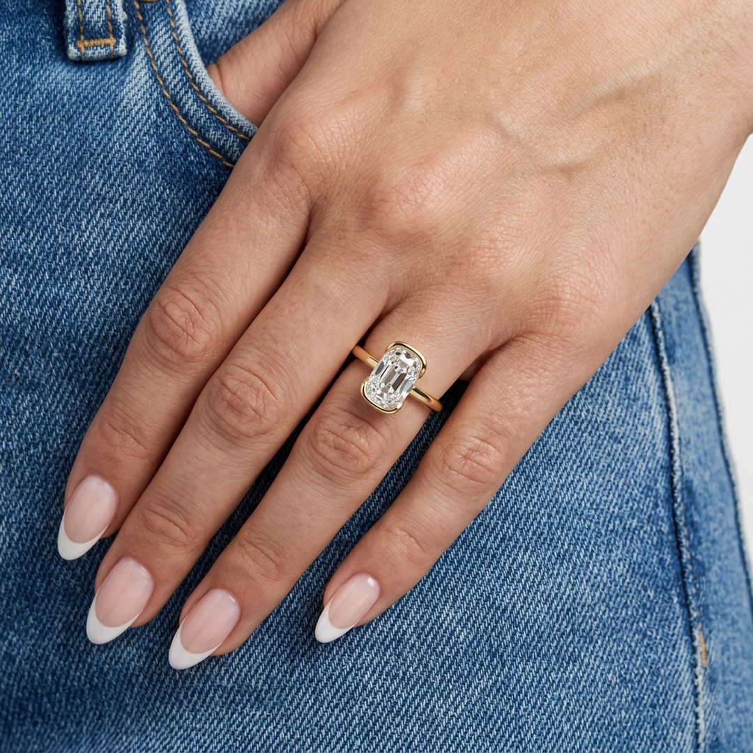 Old Mine Cushion Half Bezel Solitaire Ring