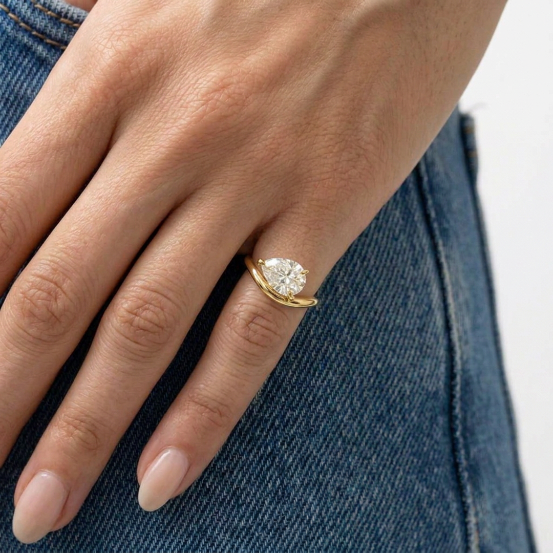 Pear Curved Band Ring