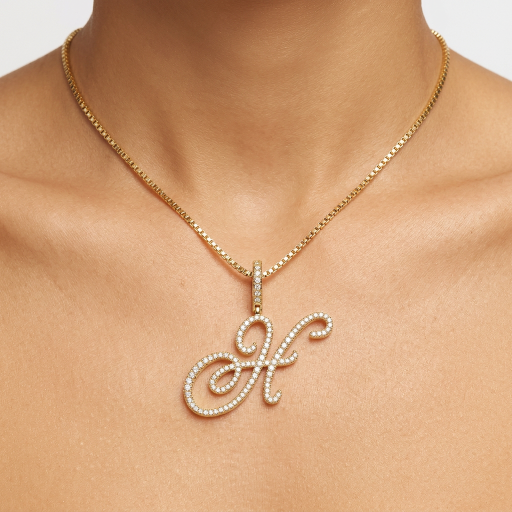 Iced Cursive Initial Necklace