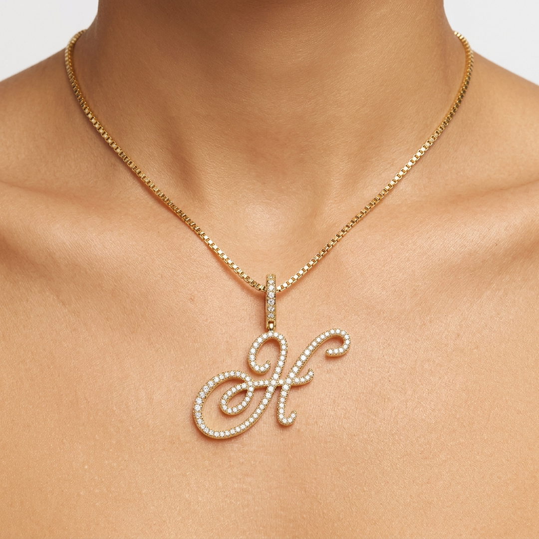 Iced Cursive Initial Necklace