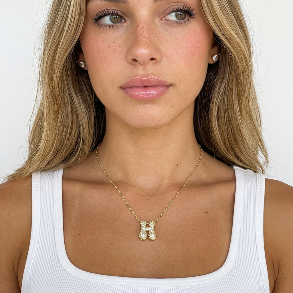 Iced Bubble Initial Necklace