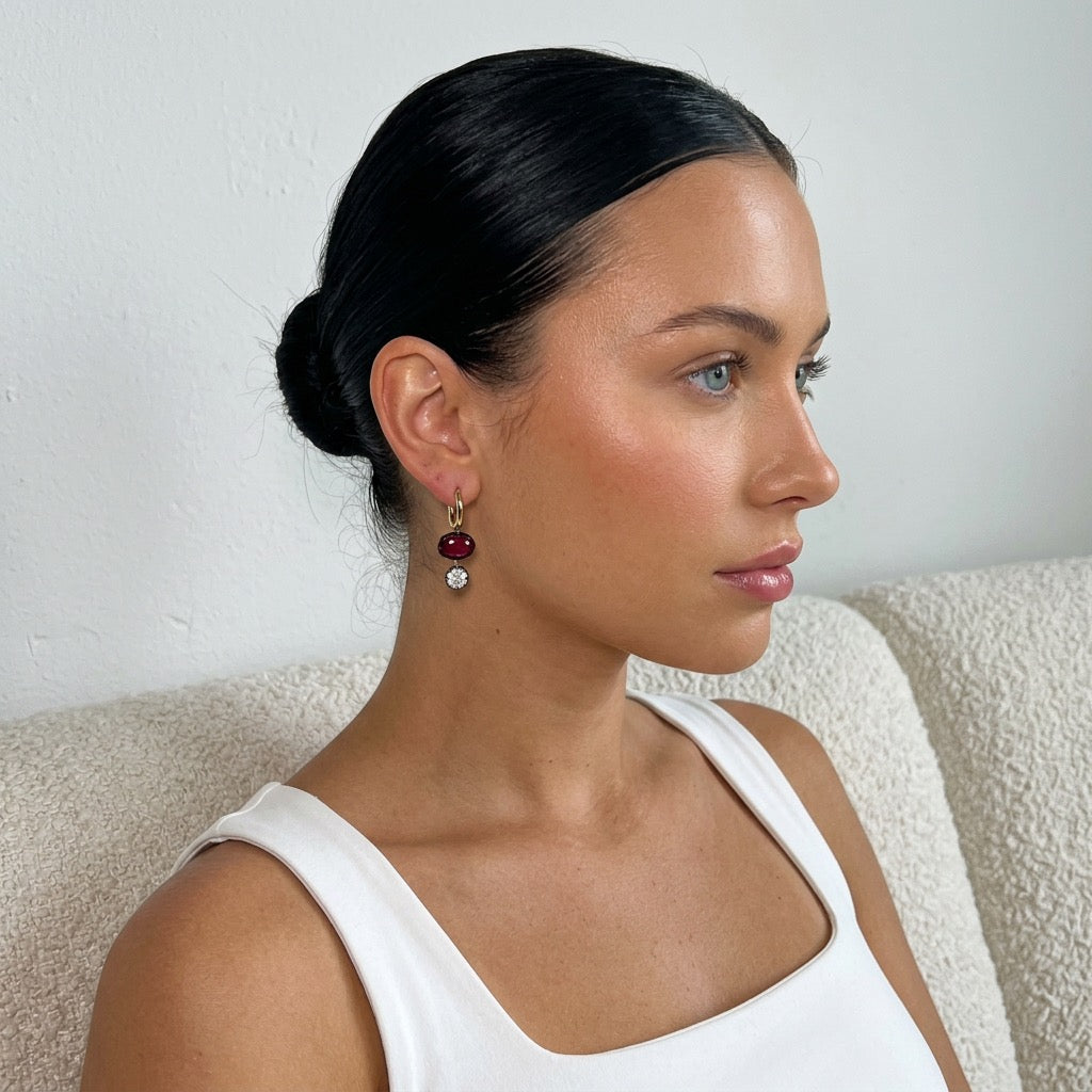 Georgian Round & East West Oval Drop Earrings