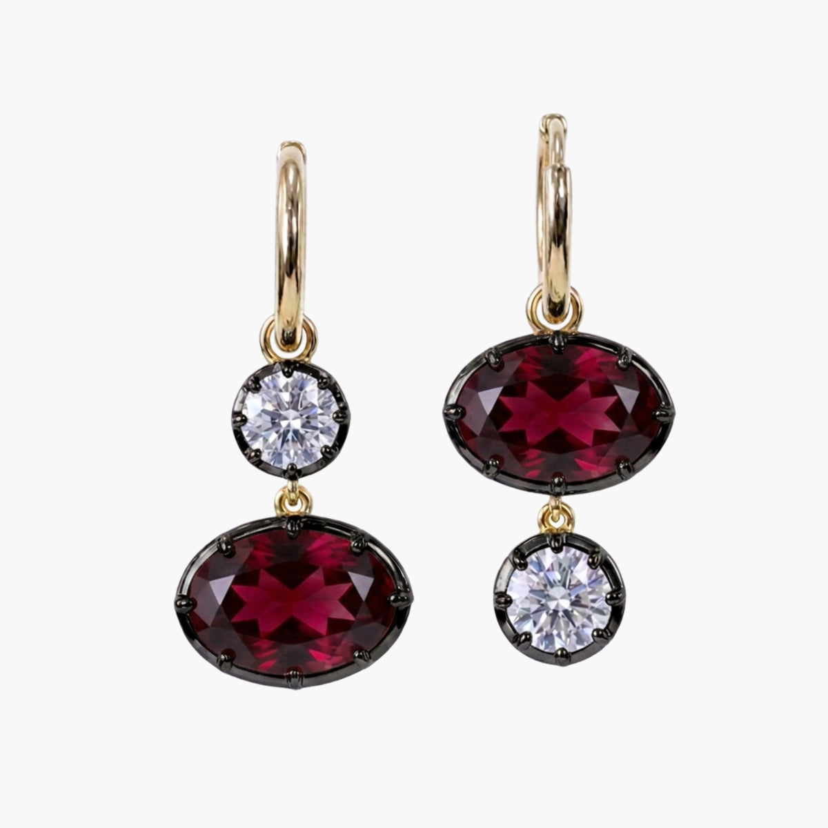 Georgian Round & East West Oval Drop Earrings