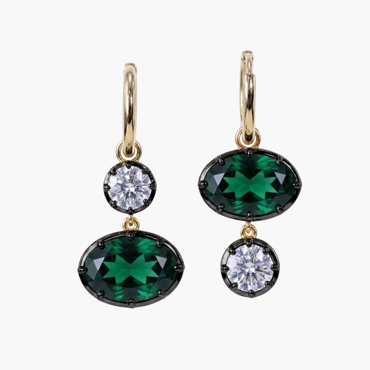 Georgian Round & East West Oval Drop Earrings