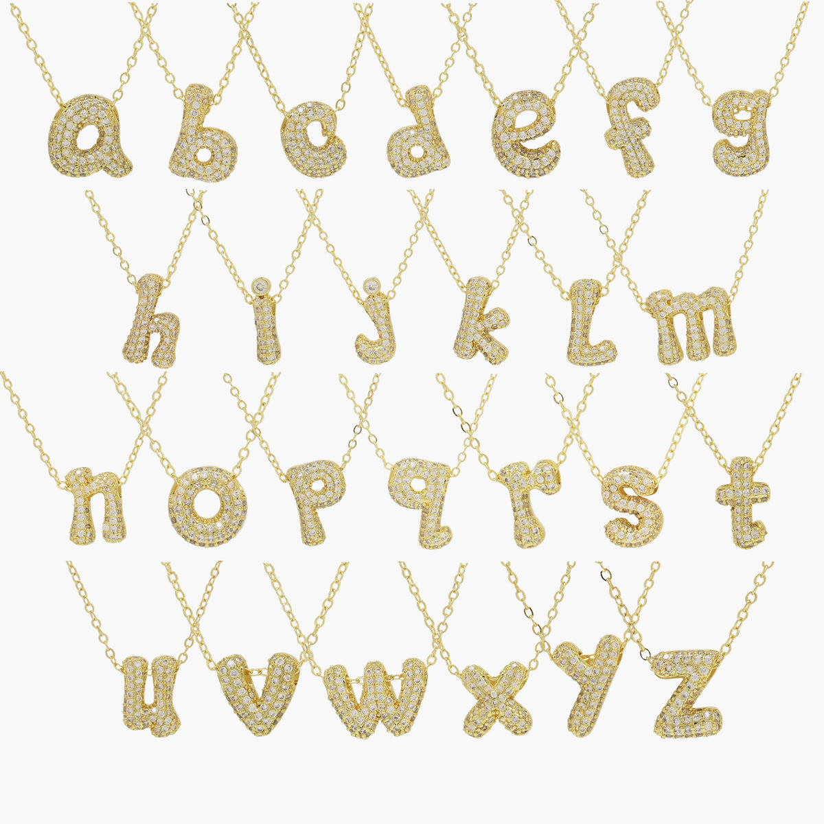 Iced Lowercase Bubble Initial Necklace