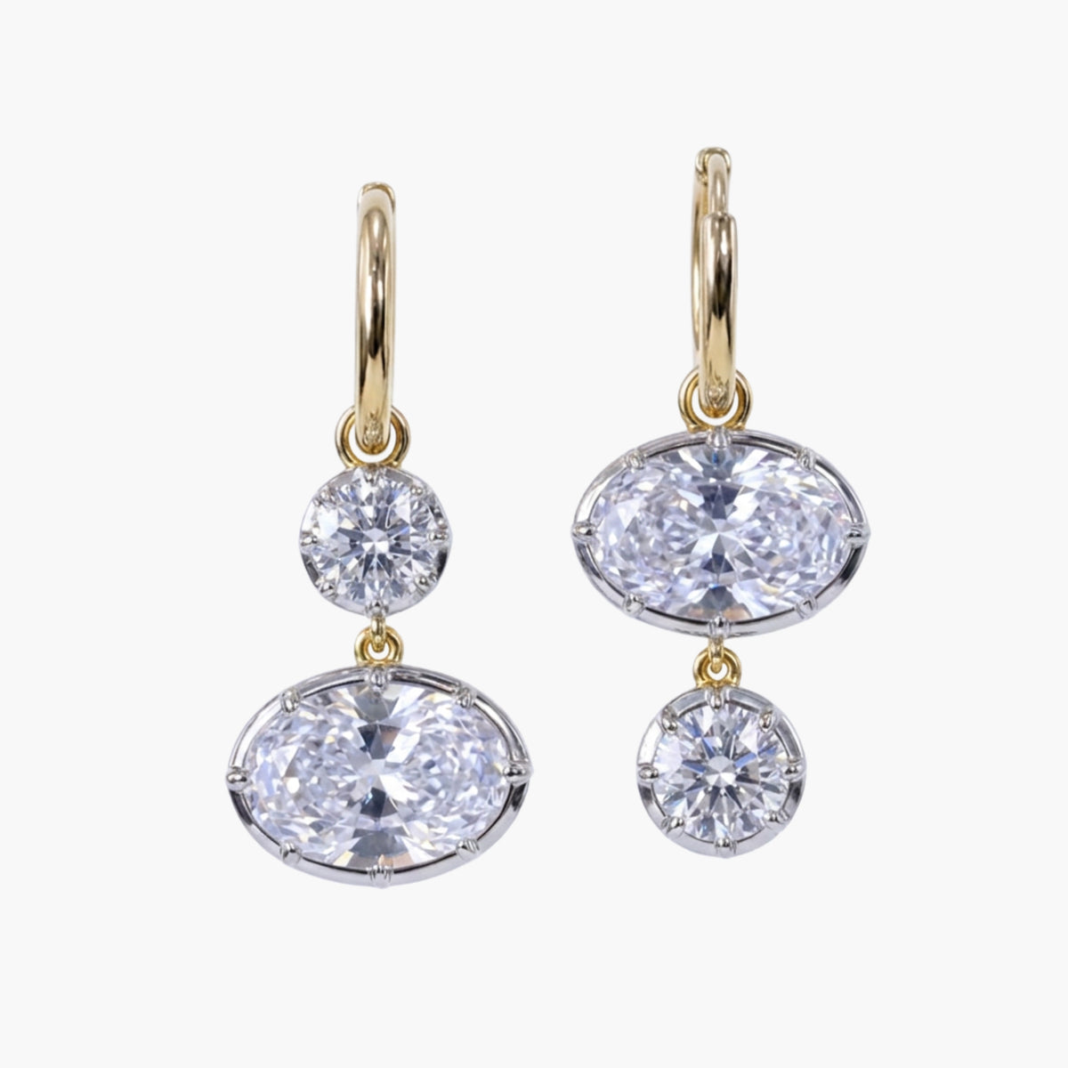 Georgian Round & East West Oval Drop Earrings