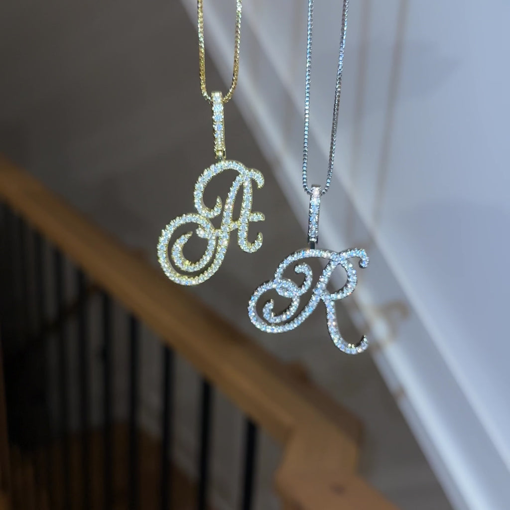 Iced Cursive Initial Necklace